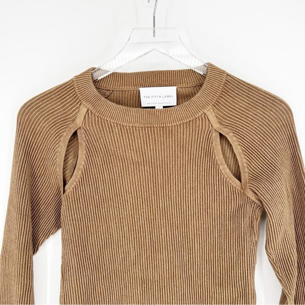 The Fifth Label Women's Cut Out Ribbed Knit Cut Out Sweater XS Dark Tan - Picture 4 of 6